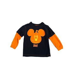 Disney Toddler Baby 24M Orange Black Mickey Mouse Halloween Tee Pumpkin‎